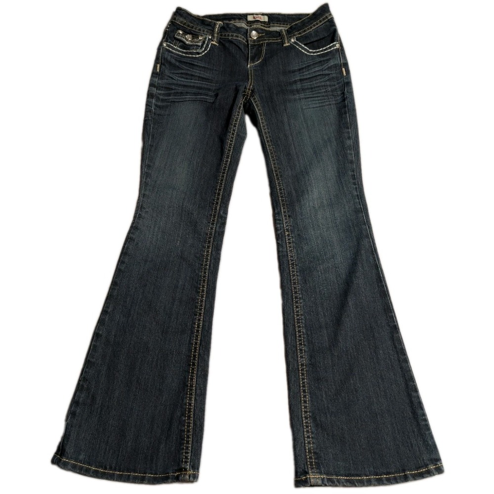 Bongo Jeans Womens 11 Bootcut Flare Y2K Dark Embellished Flap Pocket Stretch